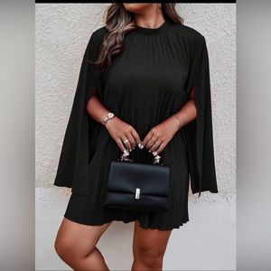 NWOT SHEIN 1XL (14) Black Clasi Plus Mock Neck Cloak Sleeve Dress